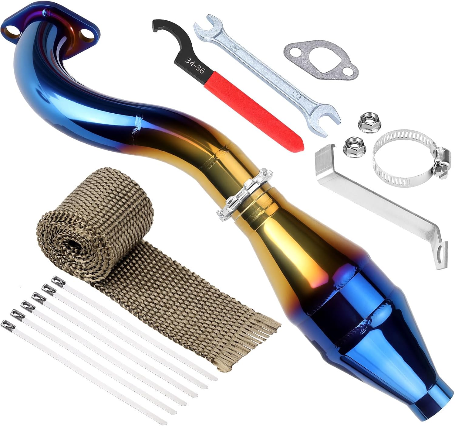 Header Exhaust Pipe with Muffler for Predator 212cc 196cc Coleman CT200U CT200U-EX B200R BT200X KT196 Baja Warrior MB200 Axis M200 GX160 GX200 Engine Mini Bike Parts with Heat Shield Tape (Blue)