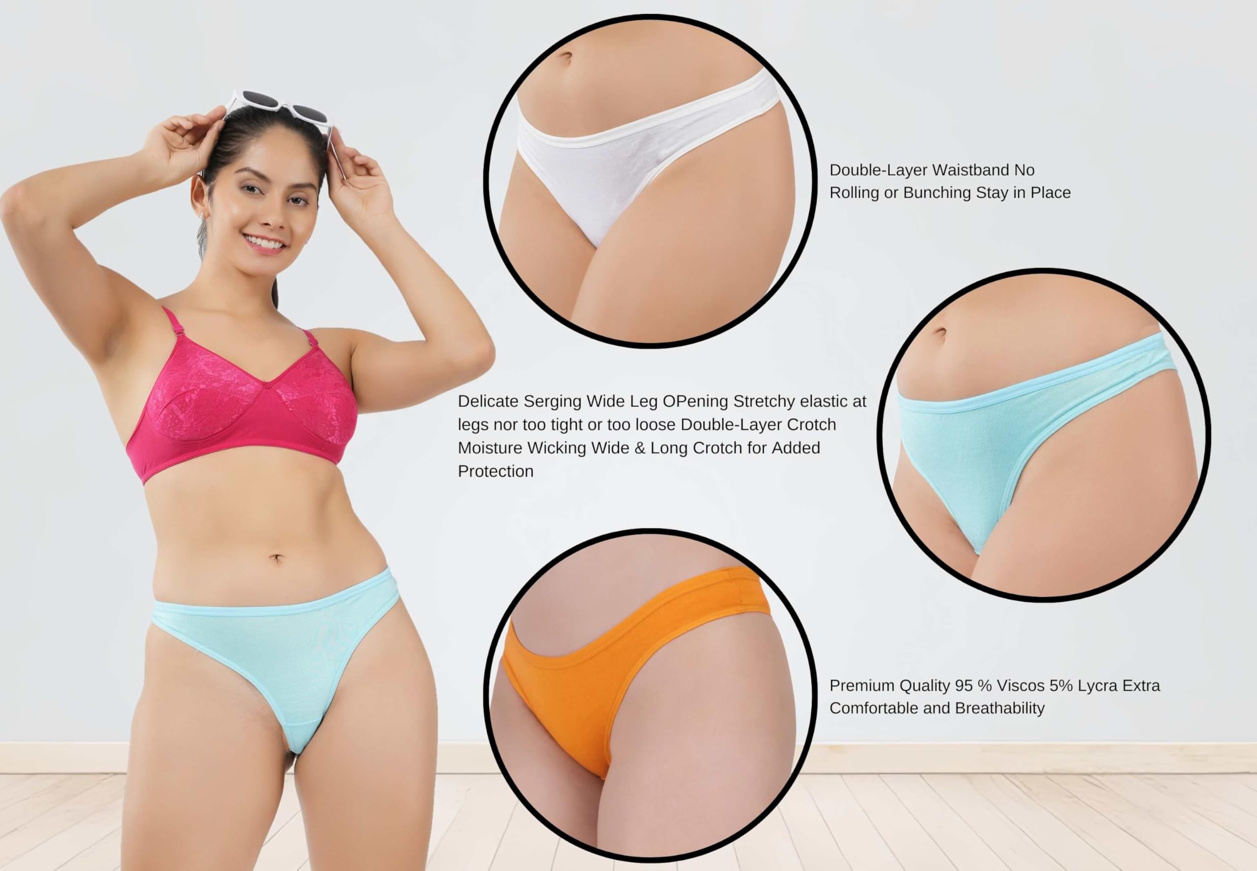 Flosee Women's Viscos Cotton G-Staring Thong Panties, Available in Regular & Plus Size Pack of 2 - Image 3 thumbnail