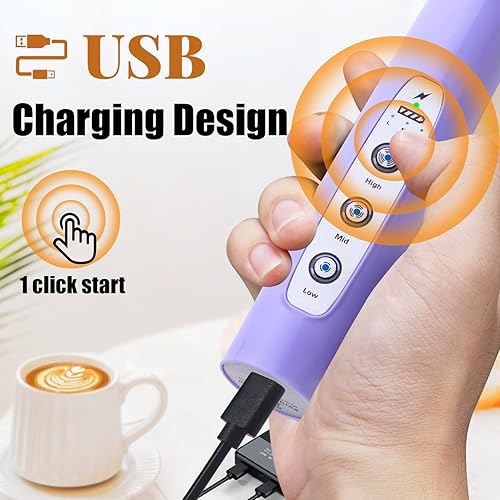 Miniatura 8 de Espumador de leche de mano para café, batidor eléctrico recargable con 3 cabezales, mezclador de bebidas de 3 velocidades para café con leche,