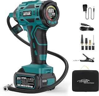 Portable Air Compressor, Car Tyre Inflator, Max 180 PSI/12.4 Bar, Wireless Car Compressor with 21V and 12V DC Battery, for Cars, Bikes, Motorcycles, Balls, Blue-Black