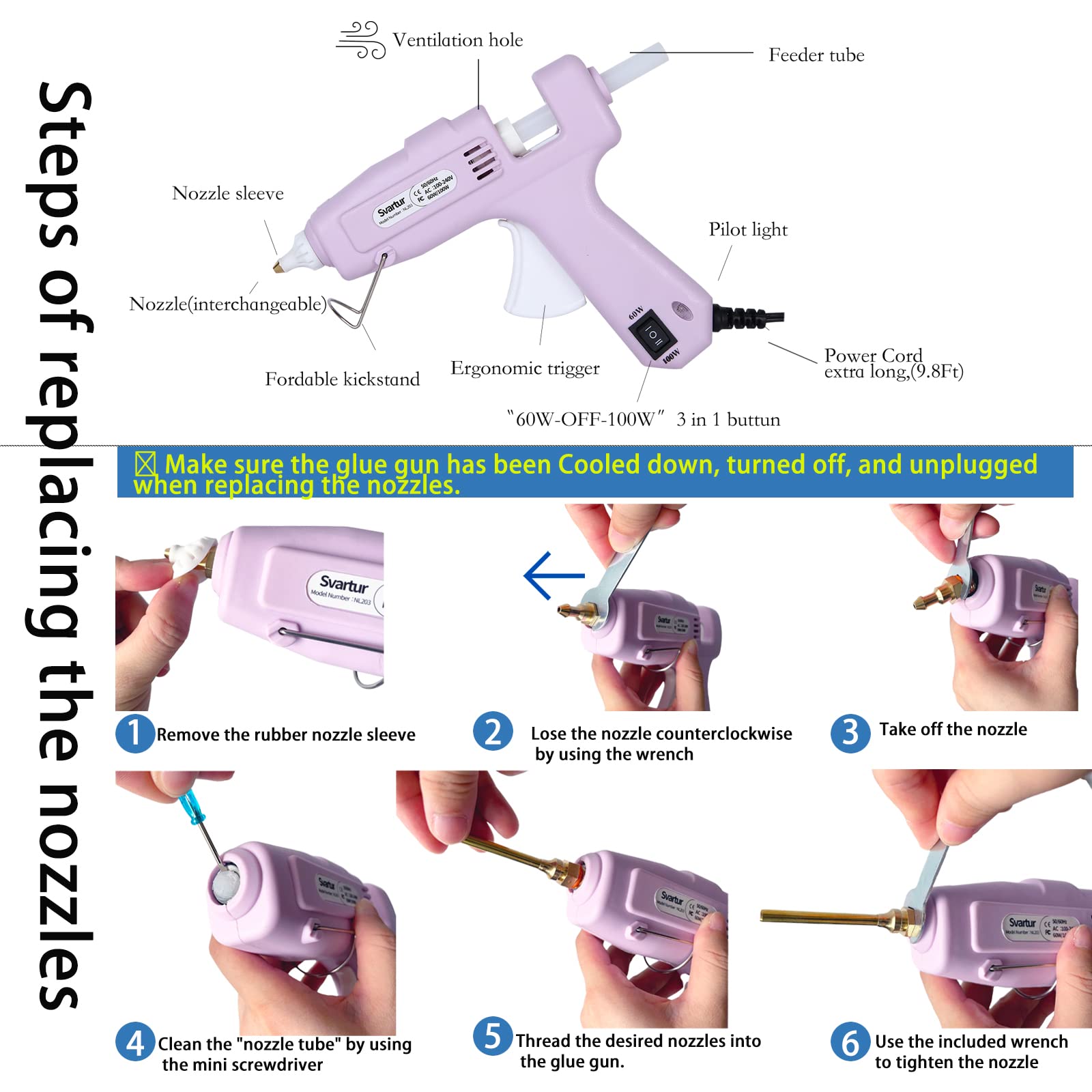 Hot Glue Gun - 60W/100W, Extra Long Cord -6