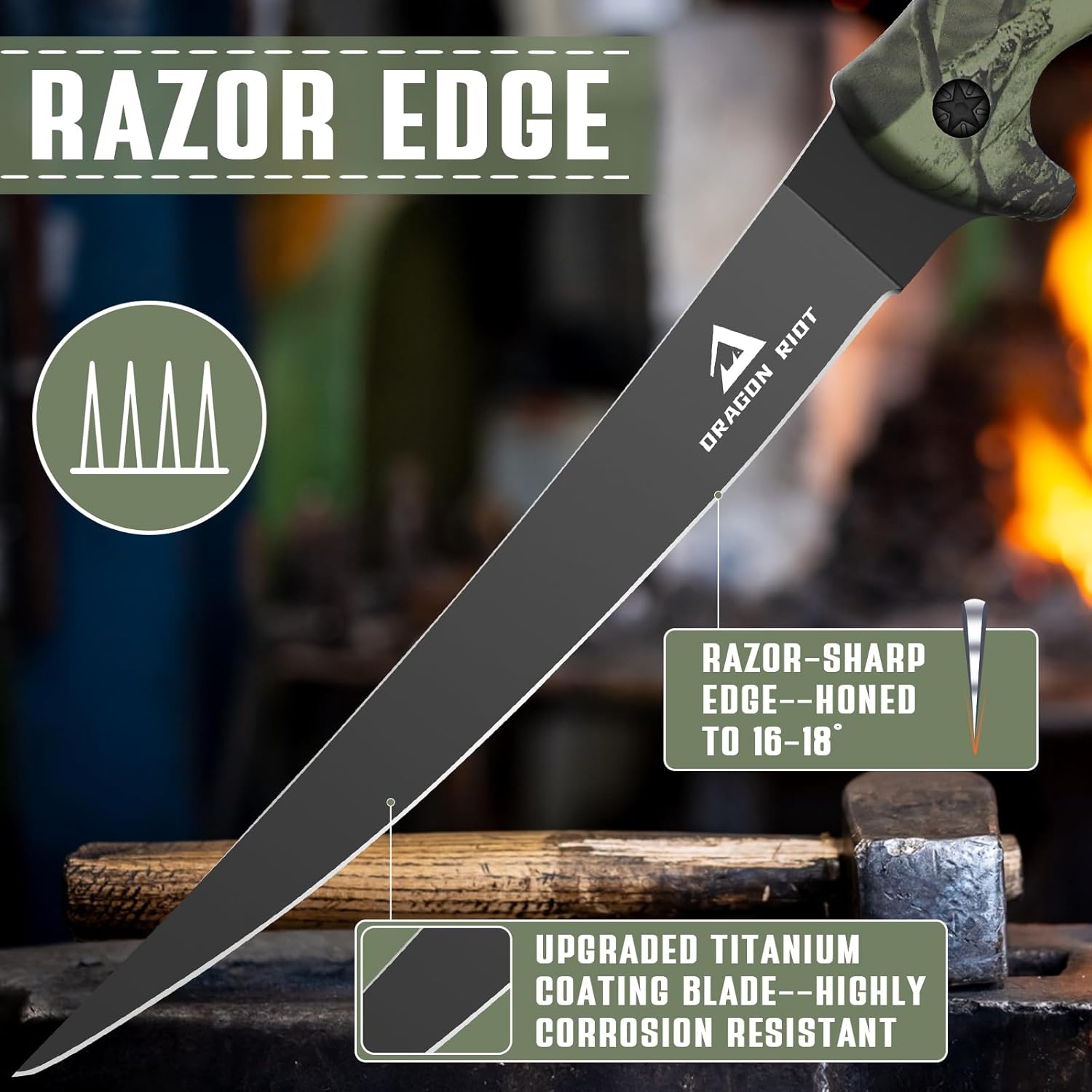 DRAGON RIOT Fillet Knife Set, Black Stainless Boning for Meat Poultry Cutting, Fishing Bait With Protective Sheath and Large Non-Slip Handles