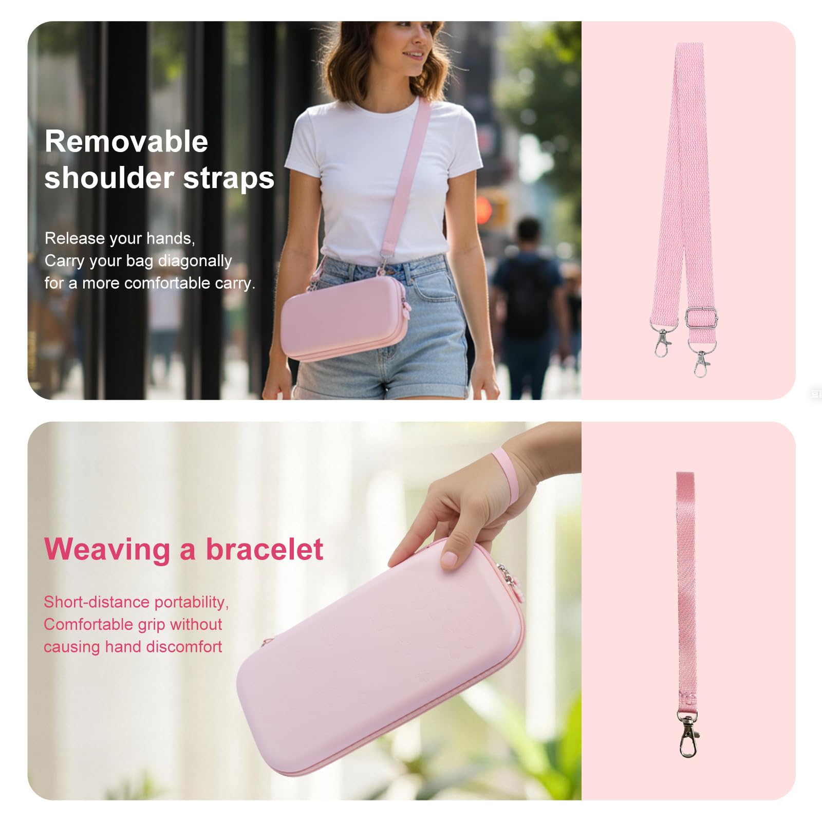 HLRAO Étui rose compatible avec Nintendo Switch OLED 2021,coque rigide Sakura Design, étui de rangement portable solide, antichoc, avec protection d'écran en verre HD et 4 capuchons Sakura Thumb Grip.
