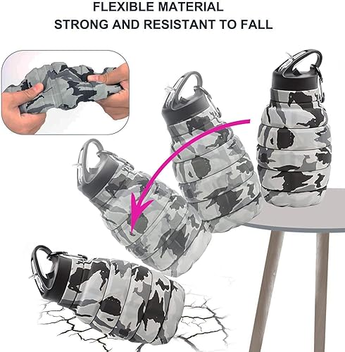 Vista 9 de QiCheng&LYS Botella de agua plegable de viaje de 19.5 onzas, reutilizable, sin BPA, botellas de agua plegables de silicona para viajes, gimnasio