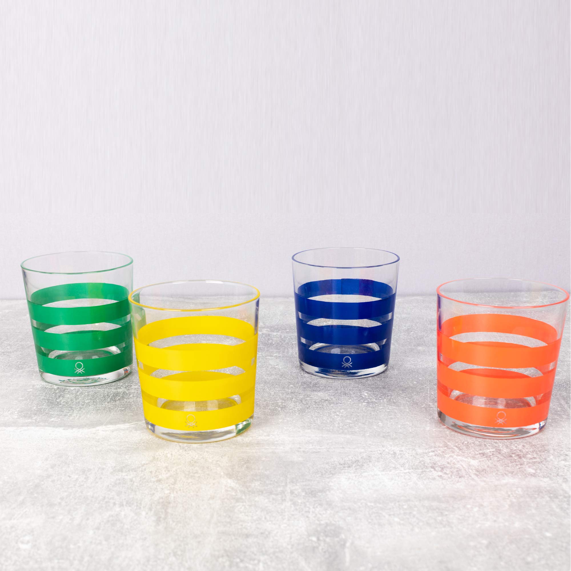 United Colors of Benetton PK2002 Glaswaren-Set, 12 Stück, dekoriert, 33 cl, Glas, gestreift, mehrfarbig