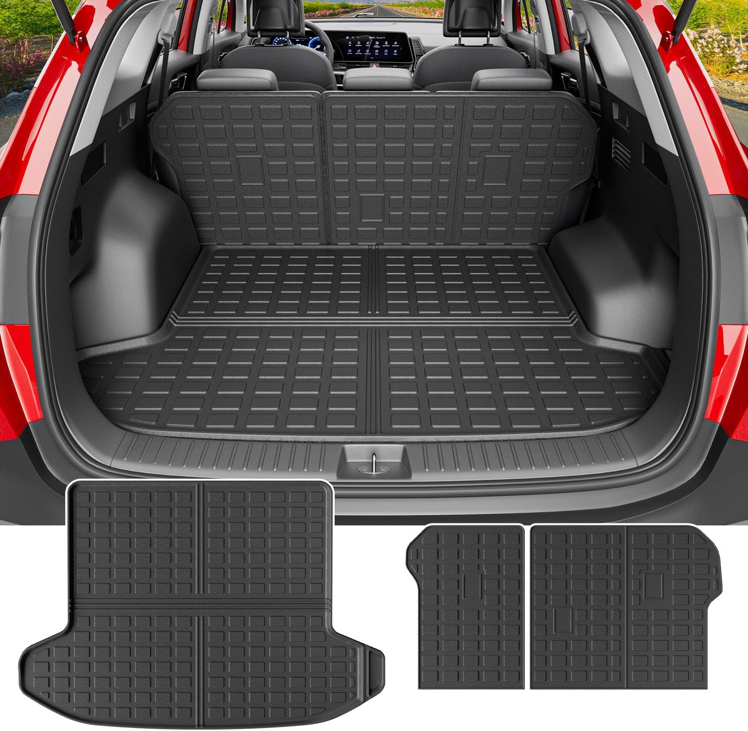 powoq Fuel&Hybrid Cargo Mat Compatible with 2023-2026 Kia Sportage Cargo Liner Trunk Mat TPE Backrest Trunk Liner Replacement for 2023 2024 2025 2026 Kia Sportage Accessories Trunk Mat+Backrest Mat