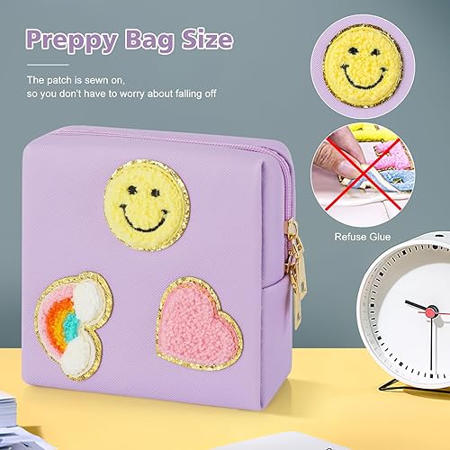 Miniatura 10 de Preppy - Bolsa de periodo de parche para adolescentes y niñas mayores, bolsa de almacenamiento de servilletas sanitarias, bolsas funcionales de piel