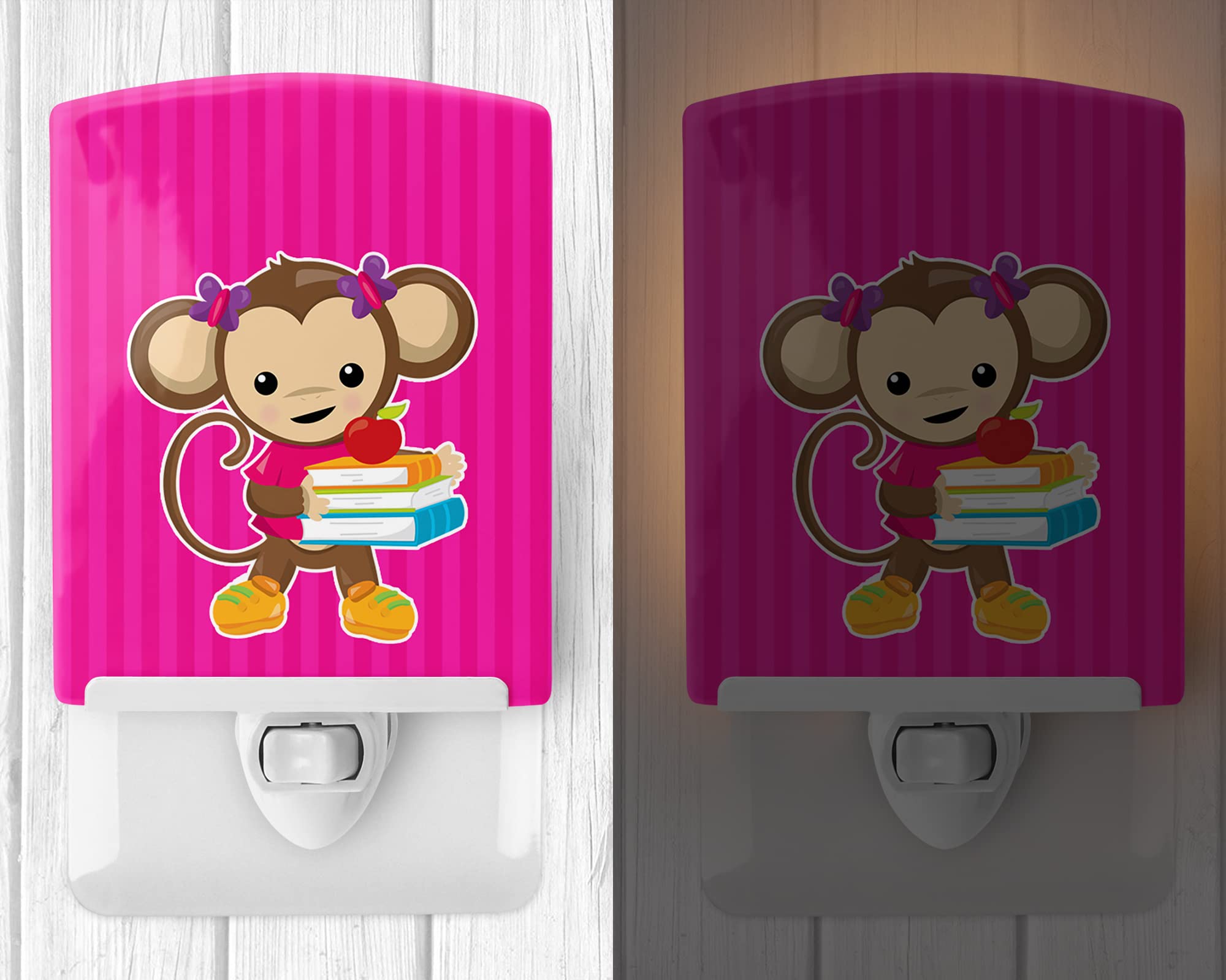 Caroline's Treasures BB7018CNL Monkey and School Books Ceramic Night Light Compact, UL-Certified, Ideal for Bedroom, Bathroom, Nursery, Hallway, Kitchen, 6x4x3, Multicolor