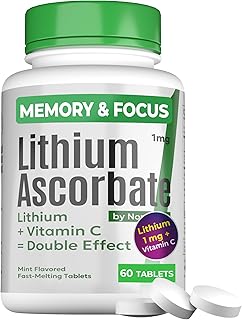 Lithium Supplement 1 mg for Memory & Focus – Lithium Ascorbate with Vitamin C Brain Supplement for Mental Clarity & Calm Mood – Fast-Melting Tablets – Alternative to Lithium Orotate – 60 Count