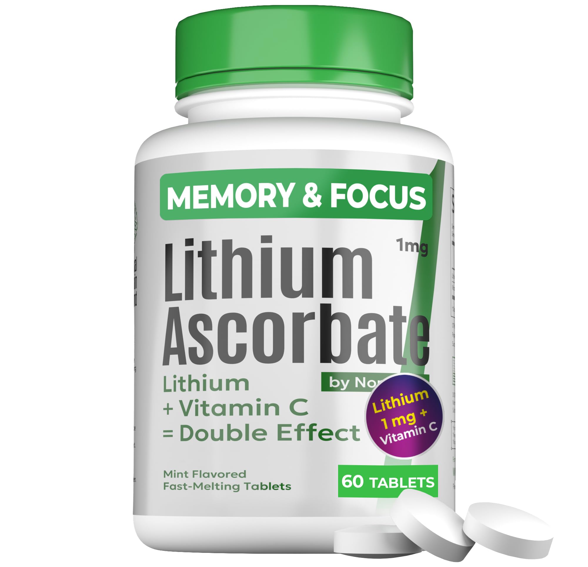 Lithium Ascorbate 1mg – Safe Alternative to Lithium Orotate – Microdose Lithium Supplement for Mood, Focus & Calm – Vitamin C Support – 60 Tablets – Made in USA