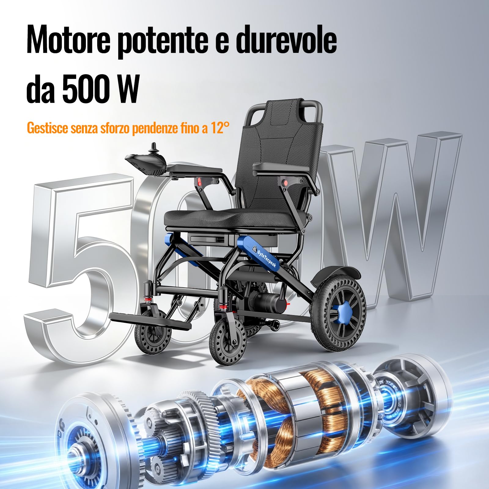 D24 Sedia a Rotelle Elettrica Pieghevole Alluminio per Anziani