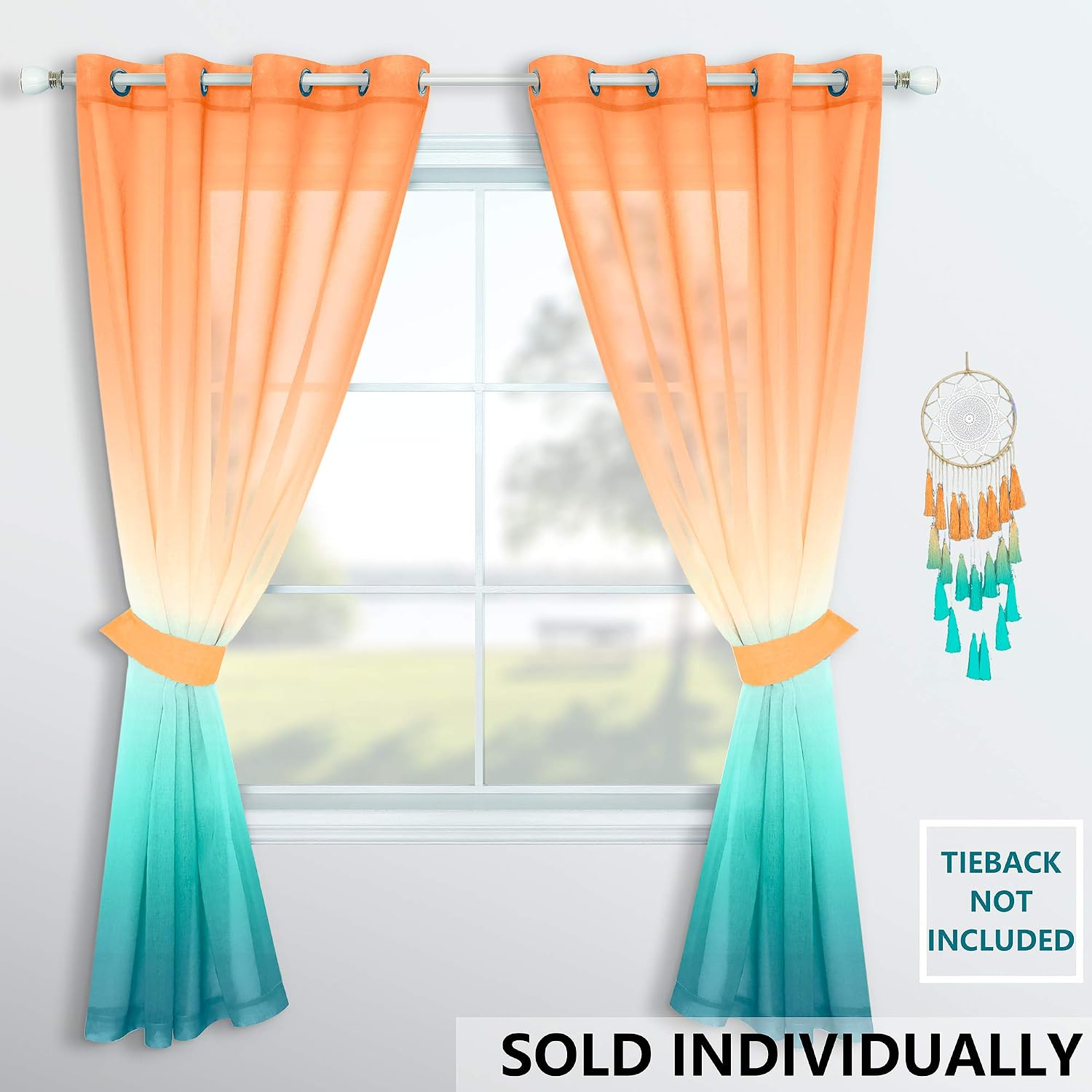 Orange Curtains 72 Inch Length 2 Panels for Boys Bedroom Decor Set 1 Curtain Panel Grommet Summer Beach Patterned Ombre Sheer Orange Print Curtains for Kitchen Doorway Living Room Decorations