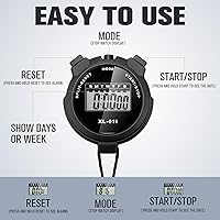 Vista 3 de TOODOO Paquete de 12 cronómetros digitales multifunción, cronómetro deportivo a granel con cordón, pantalla de plástico, impermeable, fecha, hora