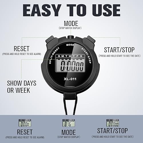 Miniatura 3 de TOODOO Paquete de 12 cronómetros digitales multifunción, cronómetro deportivo a granel con cordón, pantalla de plástico, impermeable, fecha, hora,