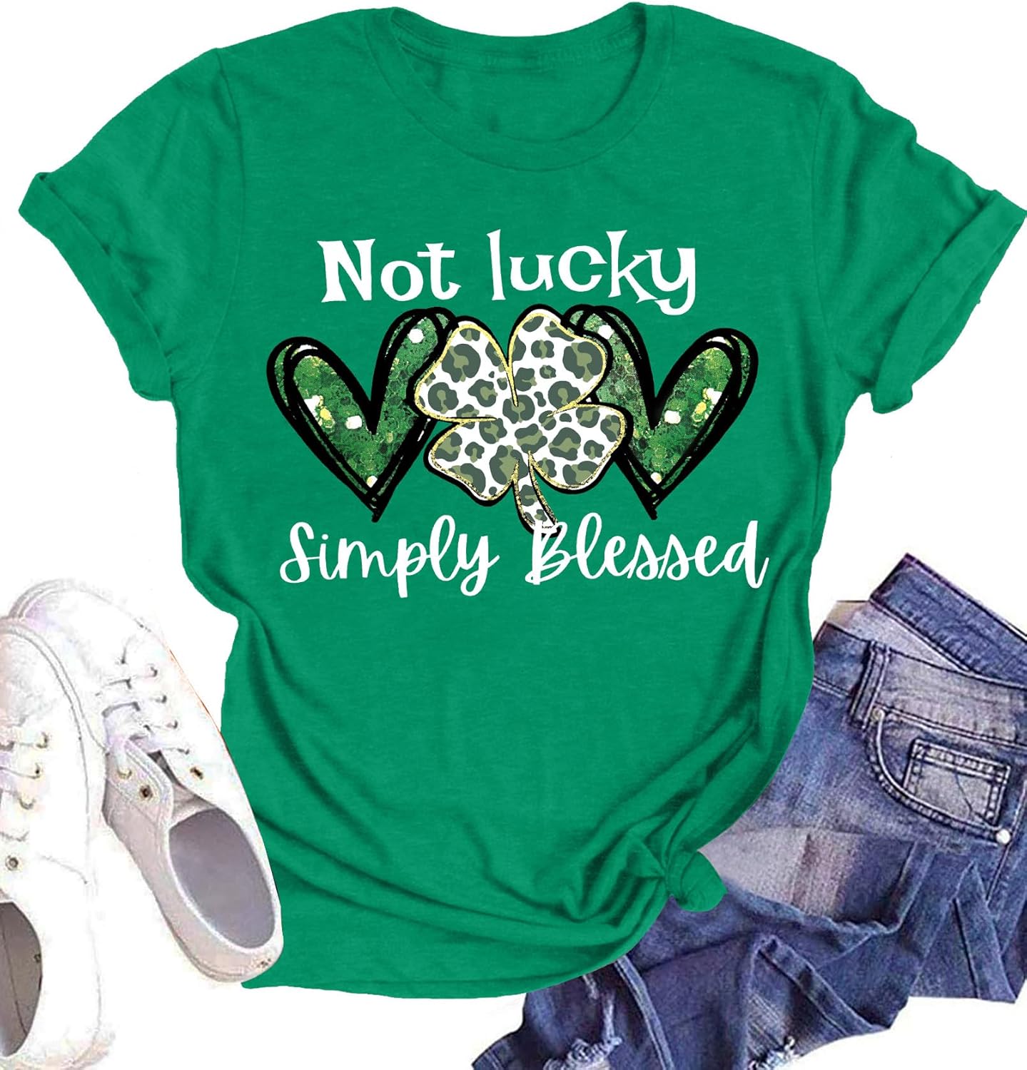 St. Patrick's Day Shirts for Women Shamrock Heart Graphic Tees St Patty's Lucky T-Shirt Irish Tops