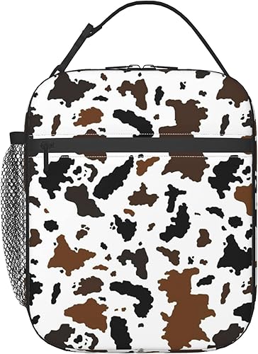 Bolsa de almuerzo aislada con estampado de vaca, lonchera para el almuerzo, bolsa de almuerzo reutilizable, bolsa de comida al aire libre para