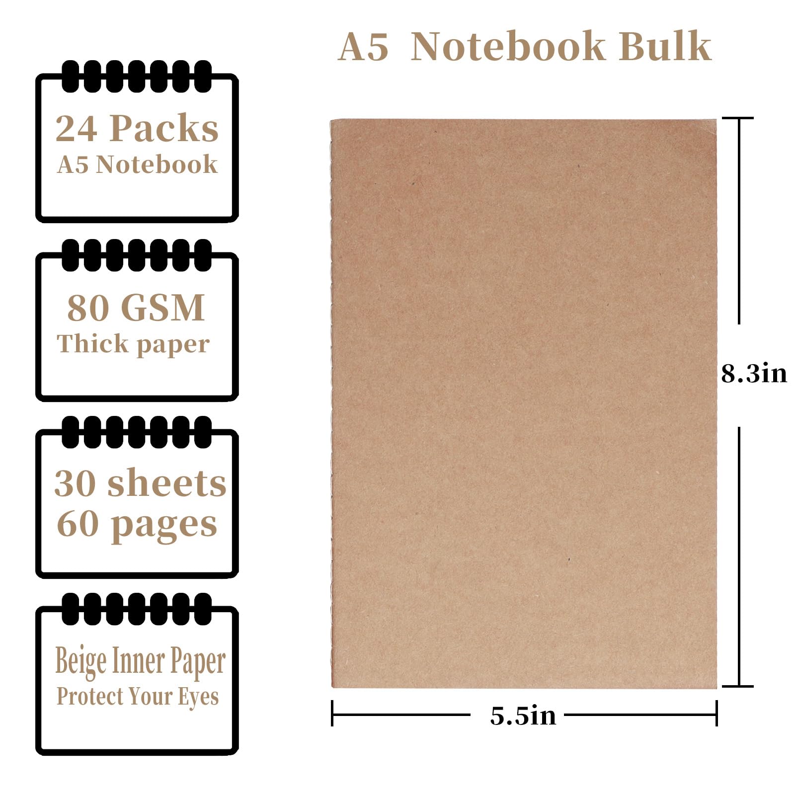 Confezione da 72 quaderni A5 in carta kraft, a righe, 21,1 x 14 cm, 60 pagine, set di diario di viaggio per lavoro, scuola, studenti, bambini, regalo, ufficio, forniture per il rientro a scuola