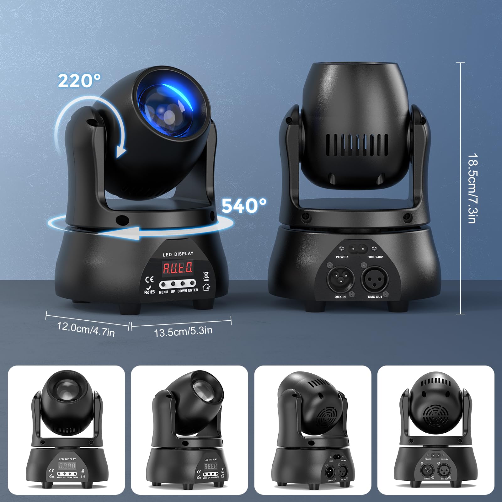 2PCS 70W Teste Mobili Luci Palcoscenico Spot Beam, Luce Discoteca LED RGBW DMX512 Gioco di Luce Serata Controllo Vocale Luce di Festa per Club Bar Halloween DJ