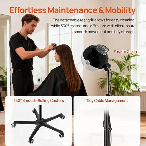 Miniatura 7 de Ionic - Secador de pelo con capucha, secador profesional de capó de 1875 W, negro, plástico, 3 ajustes de temperatura, diseño portátil de pie para