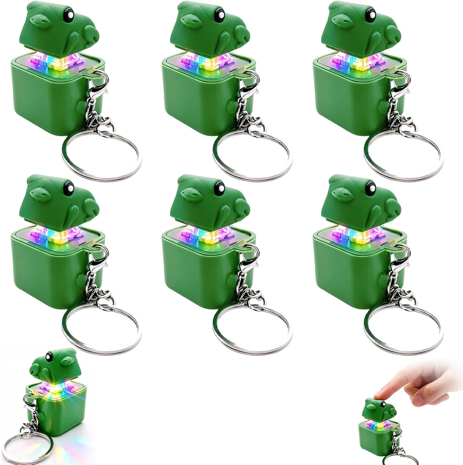 6PCS Frog Fidget Keychain Clicker, Frog Croaking Mine Sound Button Keychain,Rechargeable Fidget Clicker with Real Sound & LED for Adults Anxiety Relief