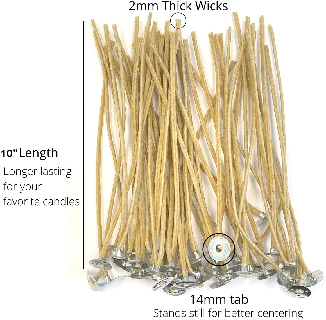 Hemp Wicks for Candles, Candle Wicks for Candle Making, Low Smoke Natural Beeswax Hemp Core, Candle DIY Pack of 50 Wicks (10 Inches)