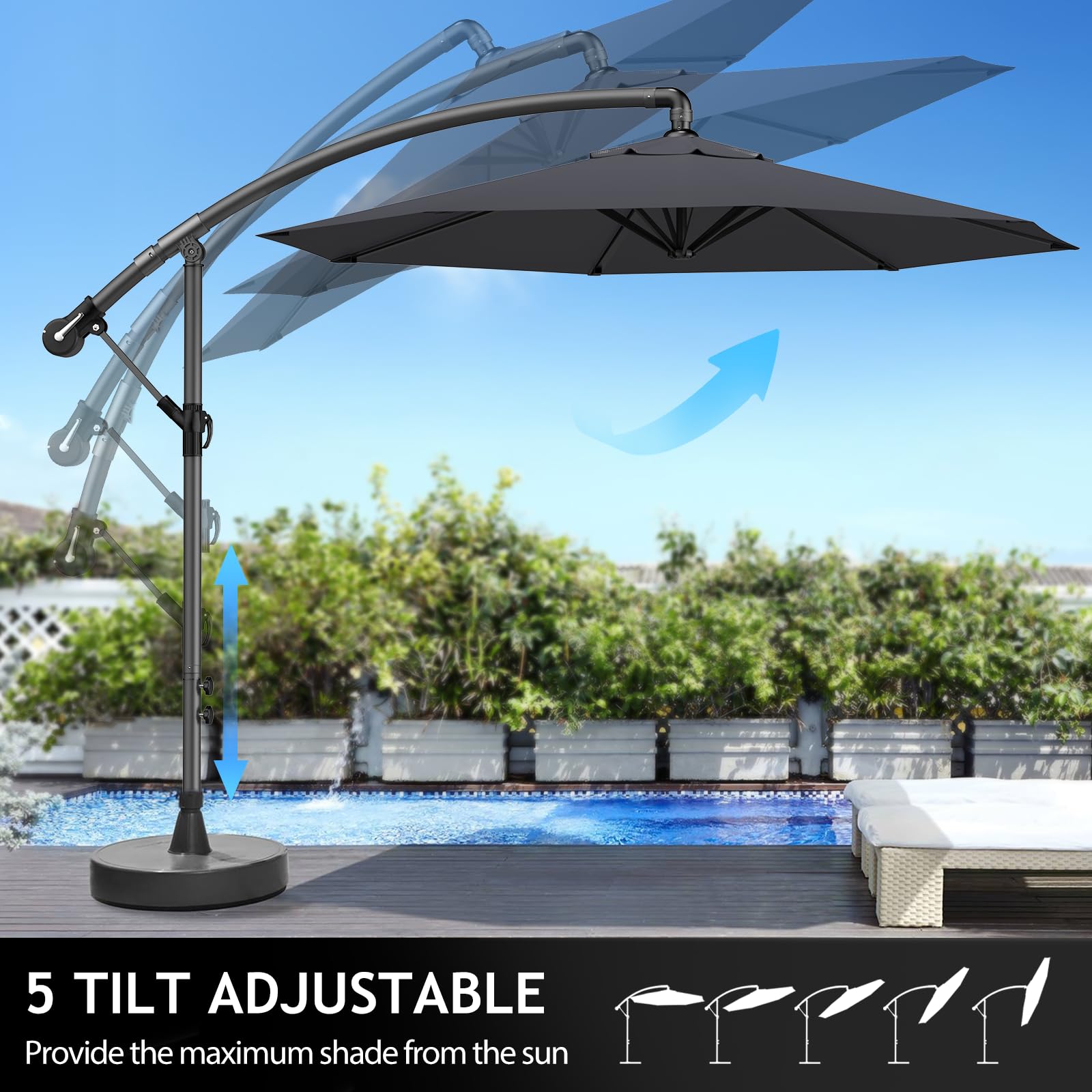 Soontrans Sonnenschirm, Ganz Ohne Sonnen-Fluchtaktionen, Alu Ampelschirm Stufenlos Neigbar & mit Ständer & Belüftungsventil & Kurbelsystem, UV-beständig Wasserdicht