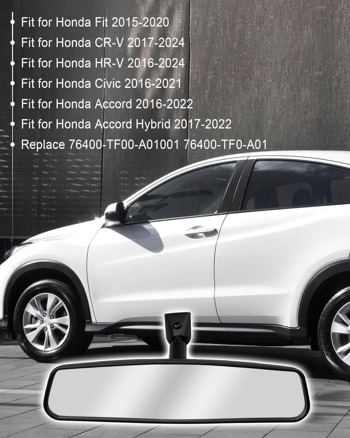 Inside Rear View Mirror Fit for Honda Accord 2016-2022 Hybrid 2017-2022 Civic 2016-2021 CR-V 2017-2024 Fit 2015-2020 HR-V 2016-2024 Replace 76400-TF00-A01001 Black