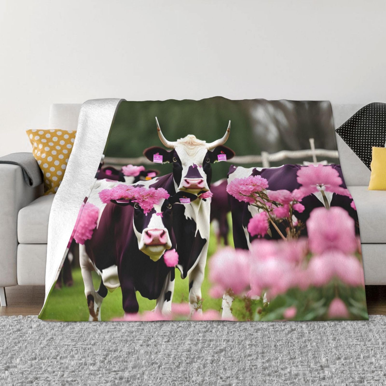 Couverture polaire imprimé vache rose flanelle douce 127x152 cm
