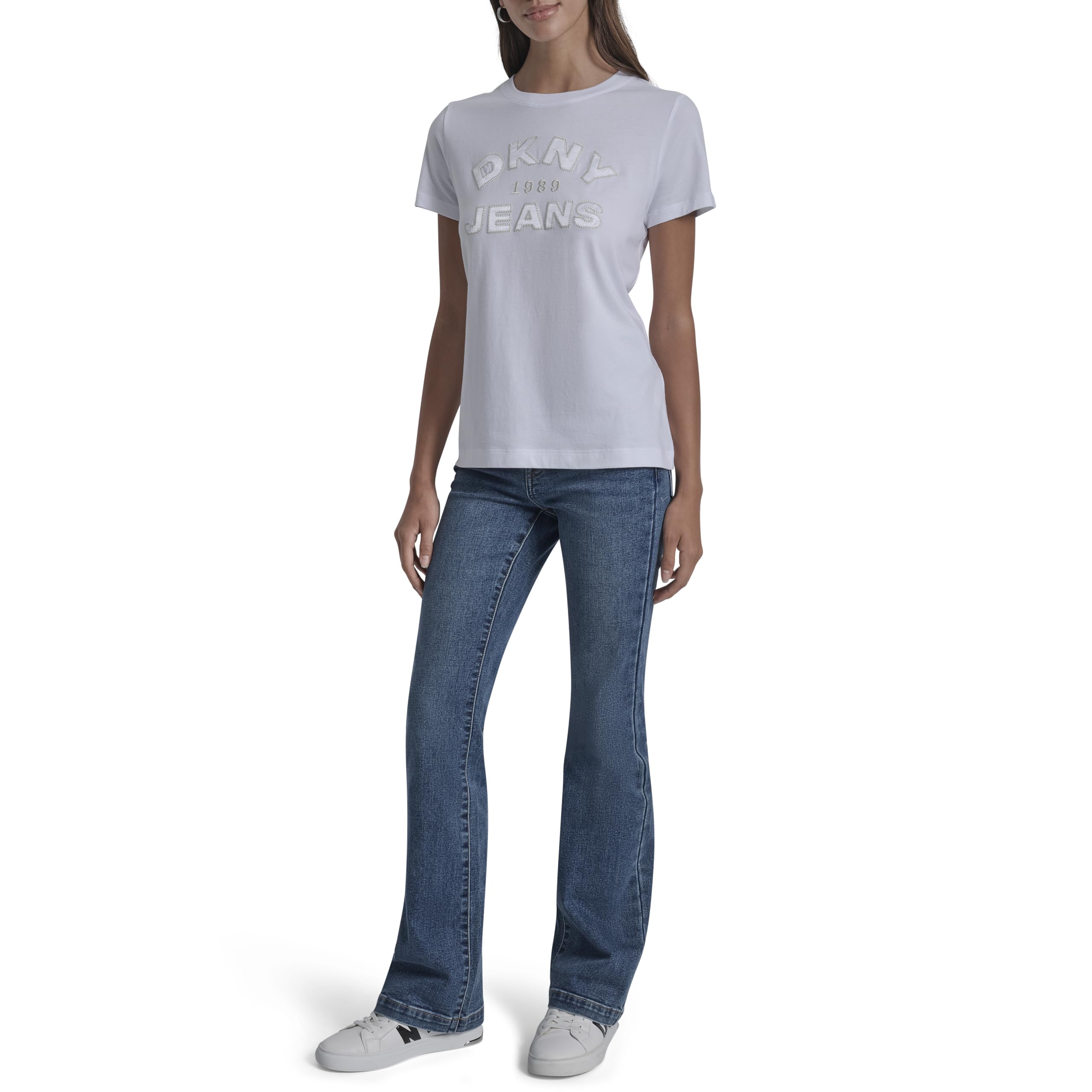 DKNY Maglietta girocollo da donna a maniche corte