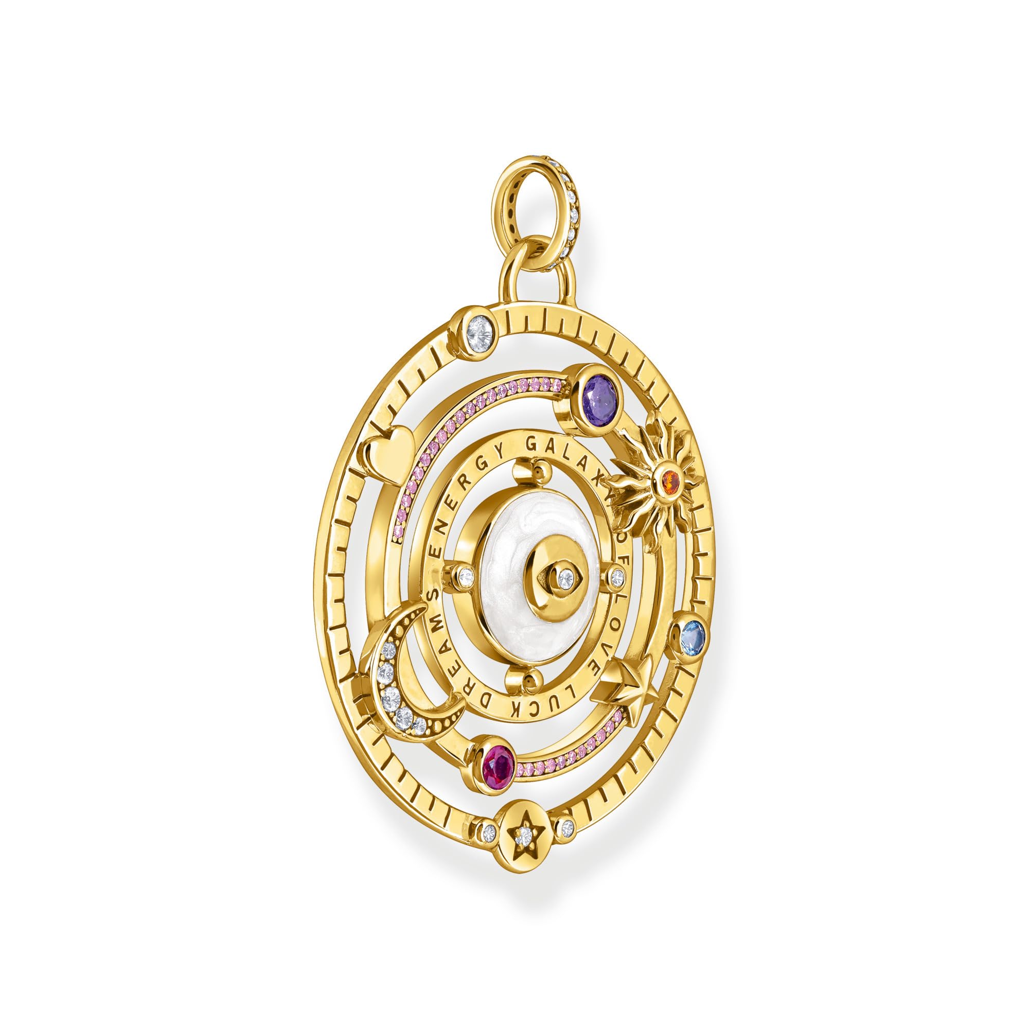 THOMAS SABO Kettenanhänger Halbkugel mit Auge bunte Steine vergoldet 750 Gelbgold Vergoldung, Kaltemail, 925 Sterlingsilber