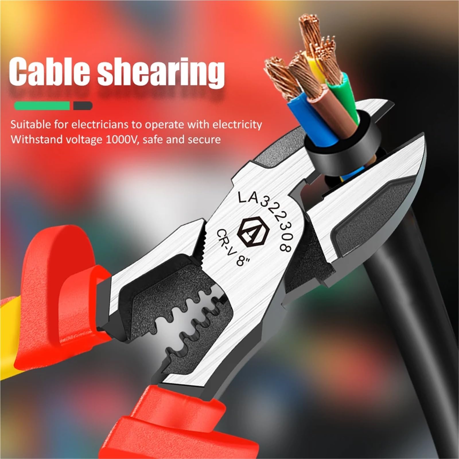 Juego de alicates aislados de punta fina for cortar cables, crimpar y cortar cables, con tensión de resistencia de 1000 V.(LA322108)