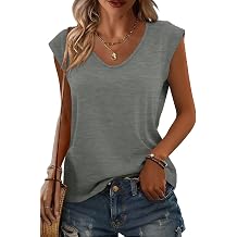 Womens Casual Tops V Neck Cap Sleeve T Shirt Loose Fit