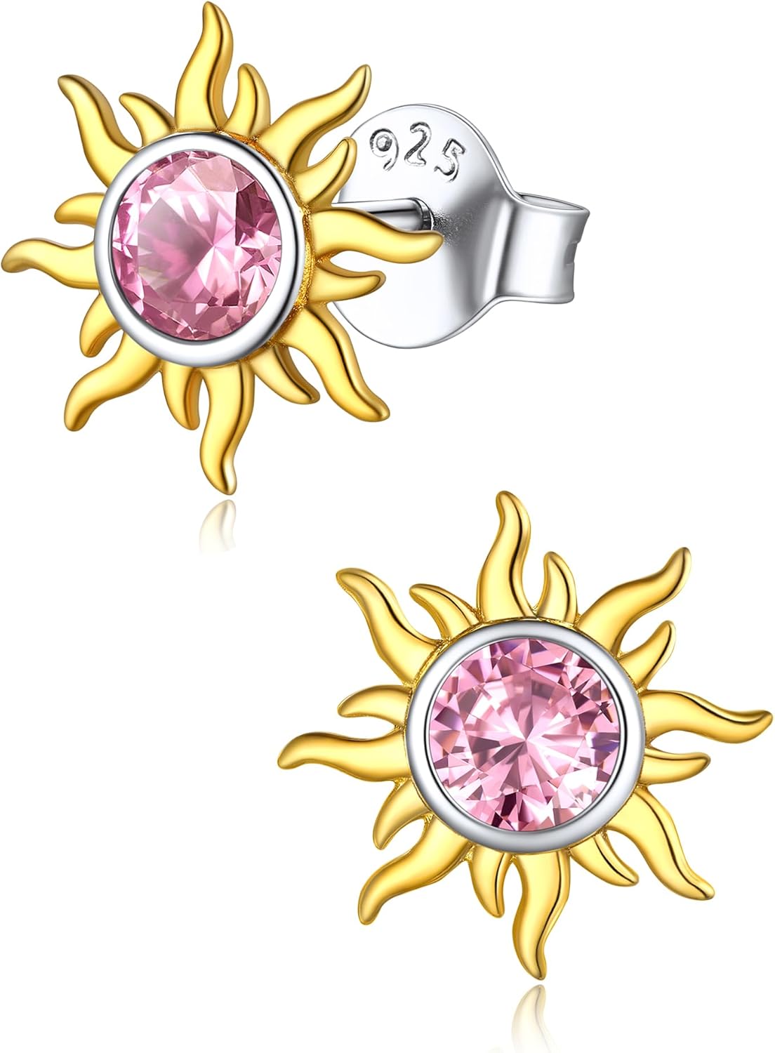 ChicSilver 925 Sterling Silver Earrings Dainty Sun Earrings Small Round Birthstone Earring for Women