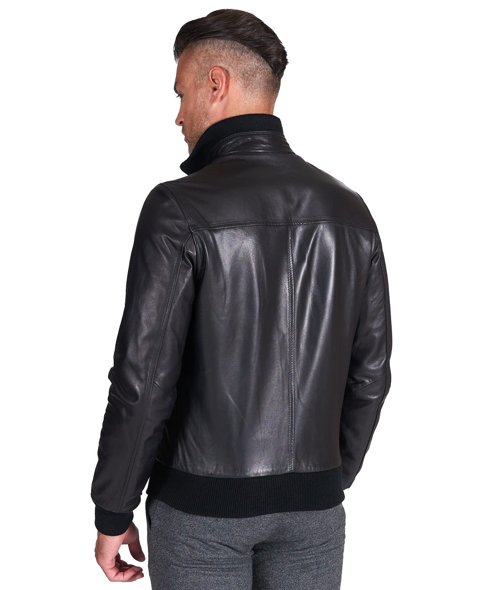 D'Arienzo Bomber in Pelle Nera Uomo Giubbotto Giubbino Vera Pelle Made in Italy 107