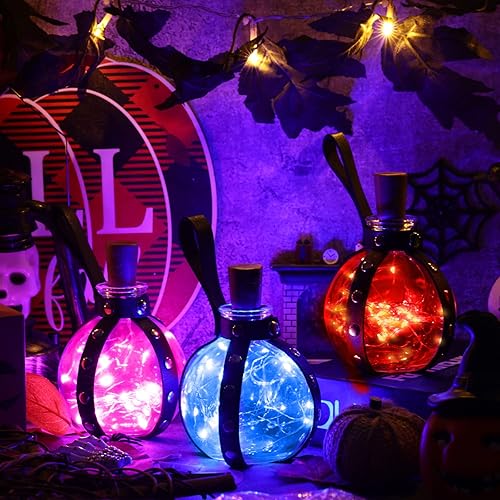 Miniatura 4 de Patelai 6 juegos de botellas de poción con cinturón de poción con corcho de bruja y mago, botella de vidrio redonda con cinturón de piel sintética y