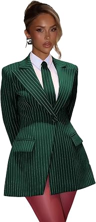 Pinstripe Blazer Dress for Women Sexy Elegant V Neck Bridesmaid Dresses One Button Work Office Suit Jacket