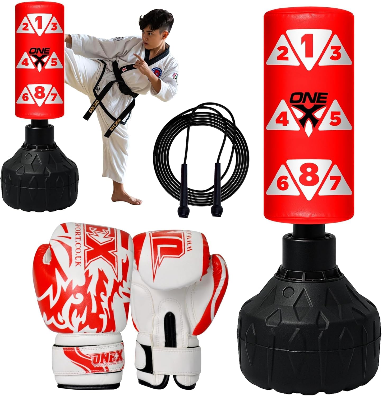Onex Kids Punch Bag & Gloves Set – 3.5FT Free Standing Boxing Bag for Children Age 4–15 – Indoor/Outdoor Fitness, Training & Active Play