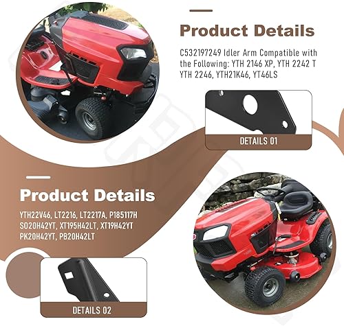 Miniatura 5 de 532197249 197249 - Brazo loco para cortacésped y espaciador 532199092 compatible con cortacésped Husqvarna Craftsman, sustituye a 531169401 199092