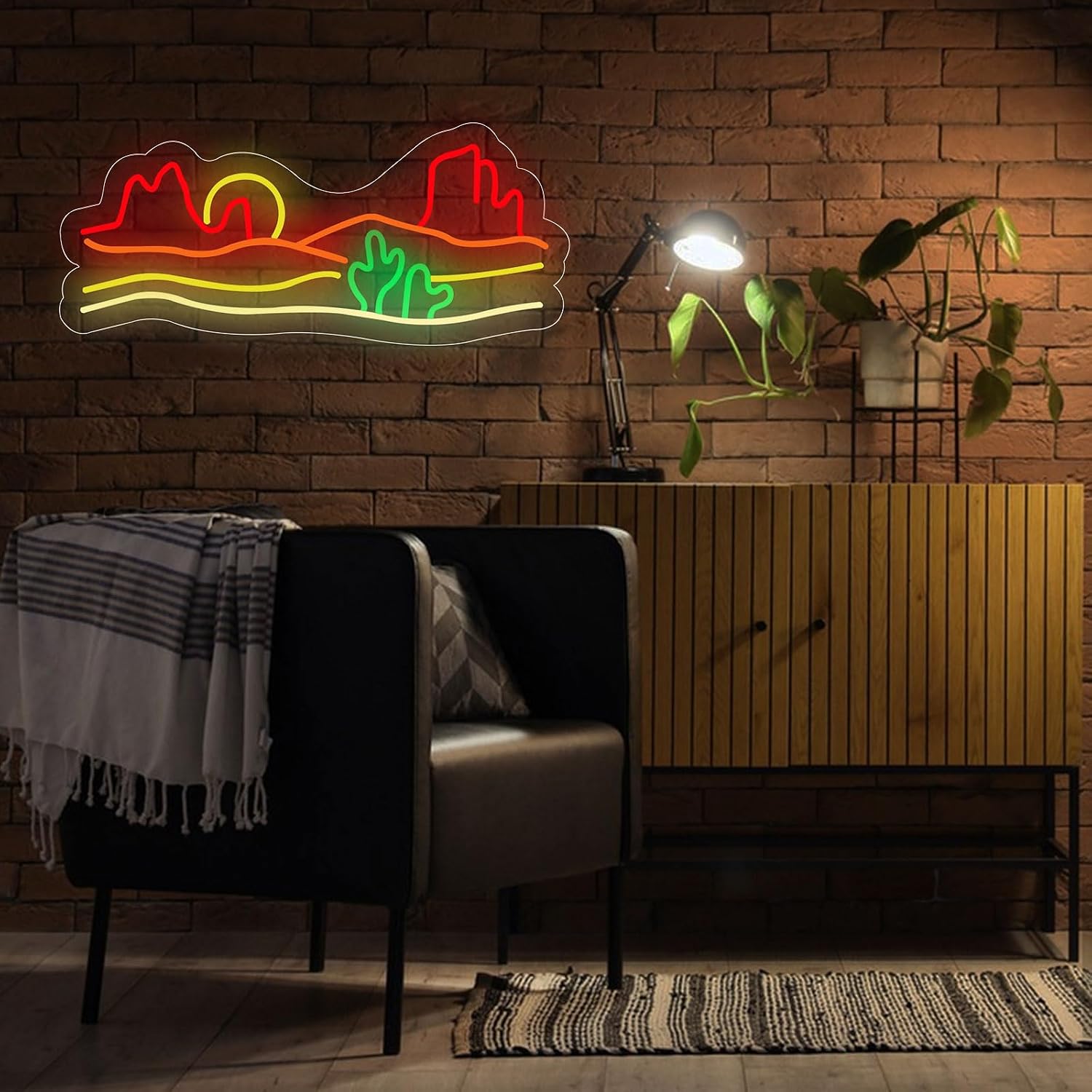 Desert Cactus LED Neon Sign Mountain Cactus Neon Sign Nature Aesthetic Sunset Neon Signs Sandy Desert Mountains Neon Light for Man Cave Party Decor Travelers Gift image 5