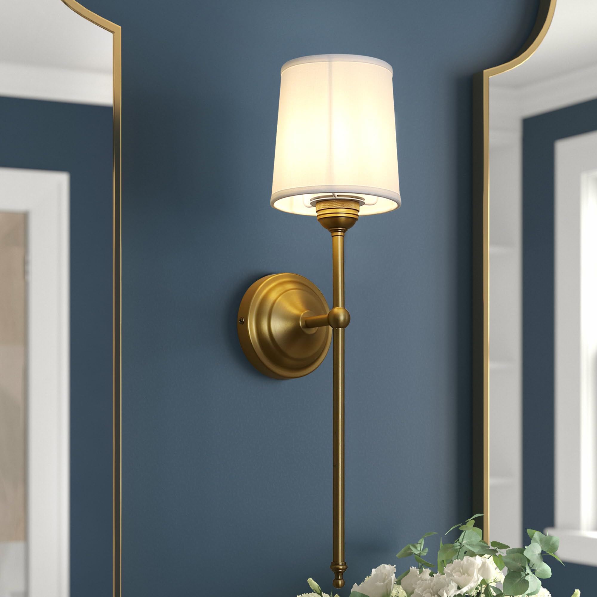 Yosoan Wandleuchte mit Stoffschirme Lampe Wandlampe Modern Wandleuchten mit E27 für Spiegel, Wohnzimmer, Schlafzimmer und Treppe (2 Stk mit antike Metal und weißem Stoffschirme)
