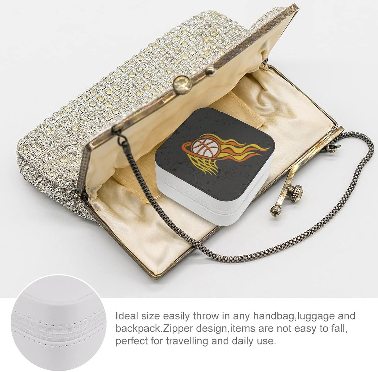 Small Jewelry Box, Travel Small Organizer Portable Display Storage Case for Rings Earrings Necklace, Gifts for Girls Women, Cool Basketball Boys image 3