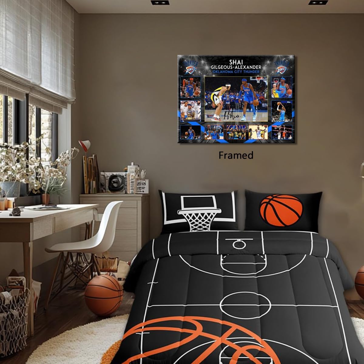 Framed Shai Gilgeous-Alexander Signed Poster For Kids Room Bedroom Wall Decor-Basketball Superstar Posters Canvas Art Print Picture For Teen Boy Fans Birthday D3gifts