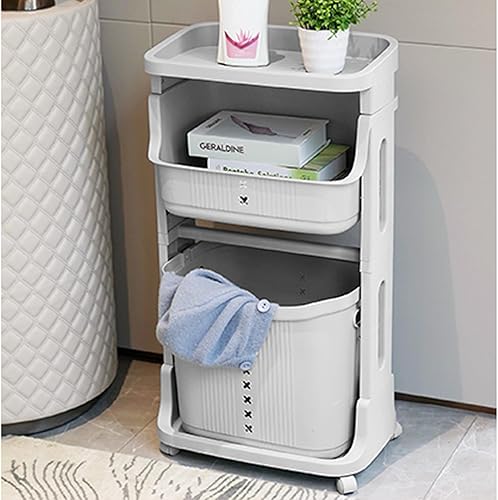 LOFT LIVING Cestas de ropa sucia con ruedas y asa color blanco alto portátil con 1 canasta grande extraíble