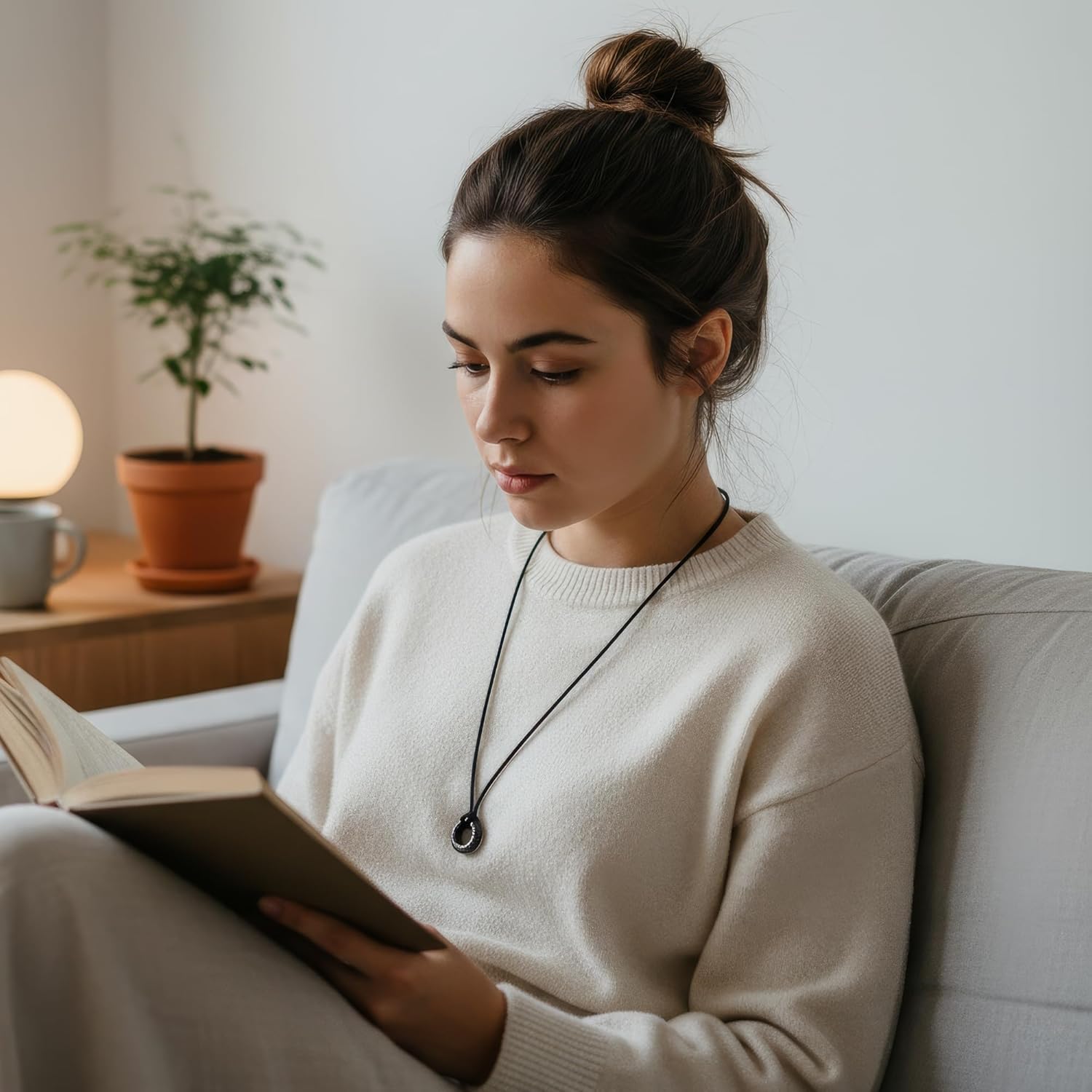 Viking Rune Necklace for Men, Black Stainless Steel Ring Pendant on an Adjustable Cord, Norse Amulet for Protection (Black) - Image 2