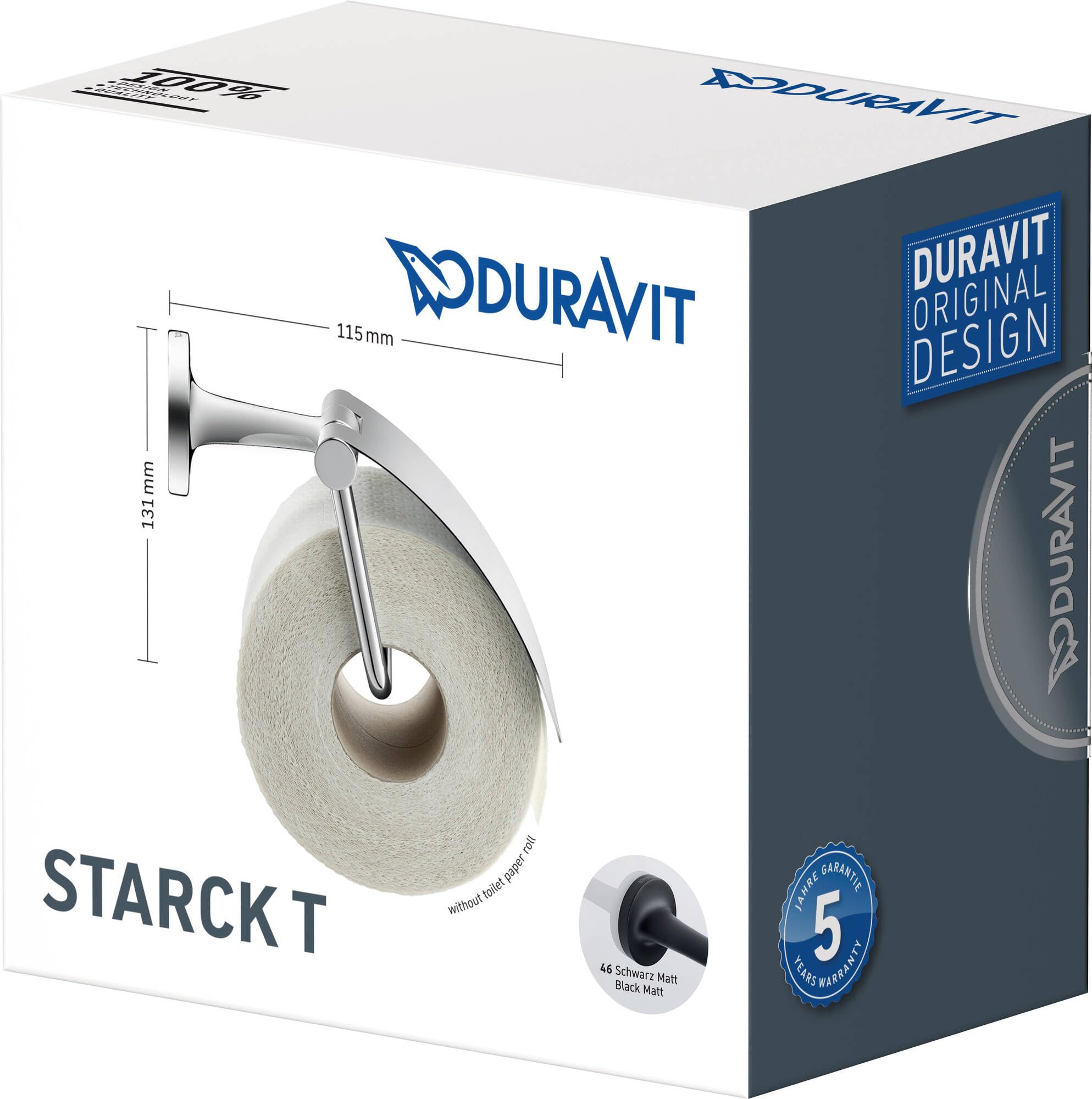 Duravit Starck T - Portarrollos de Papel para Pared (1 Rollo), Color Negro Mate
