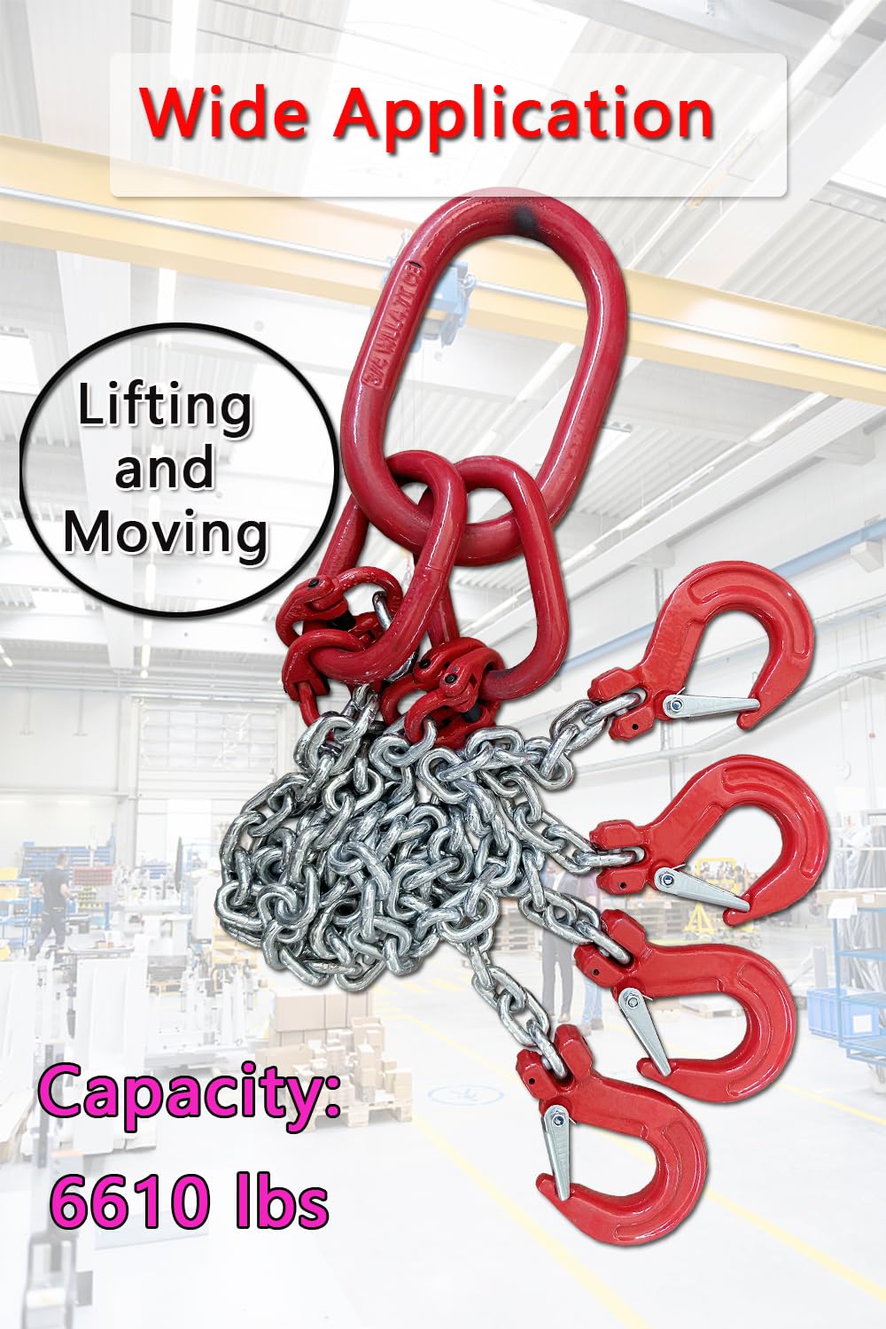 Chain Sling 1/4Inch X 5 Ft 6620lb 4Leg with Sling Hooks and Adjusters Grade 80Alloy Steel Engine Chain Hoist Lifts【4Leg 3Ton】