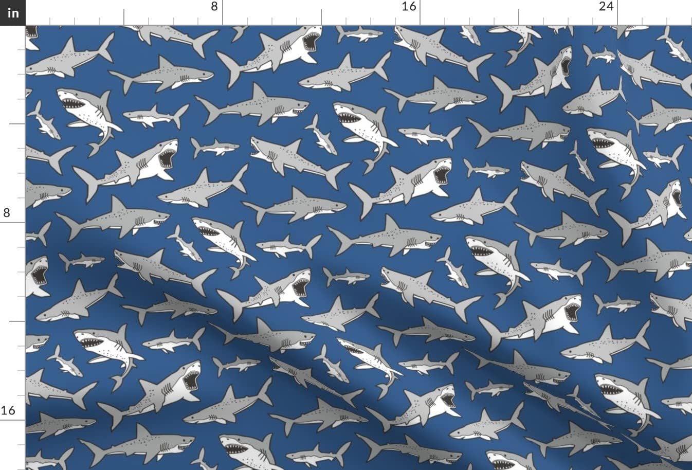 Spoonflower Fabric - Sharks Shark Gray Navy Blue Nautical Ocean Sea Life Fish Printed on Minky Fabric by The Yard - Sewing Baby Blankets Quilt Backing Plush