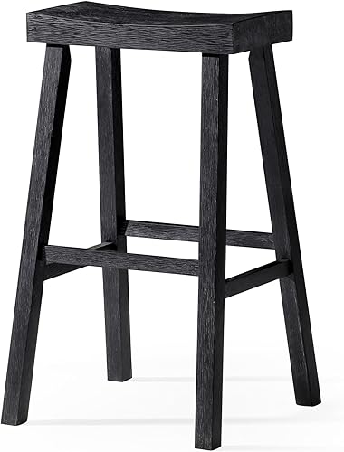 Maven Lane Vincent Taburete de bar, 31 pulgadas, taburete rectangular con reposapiés, madera maciza negra, diseño que ahorra espacio para barras de