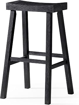Maven Lane Vincent Bar Stool, Black Solid Wood, 31" | Rectangular Stool with Footrest, Solid Wood Frame, Space-Saving Design for Breakfast Bars and Tall Counters