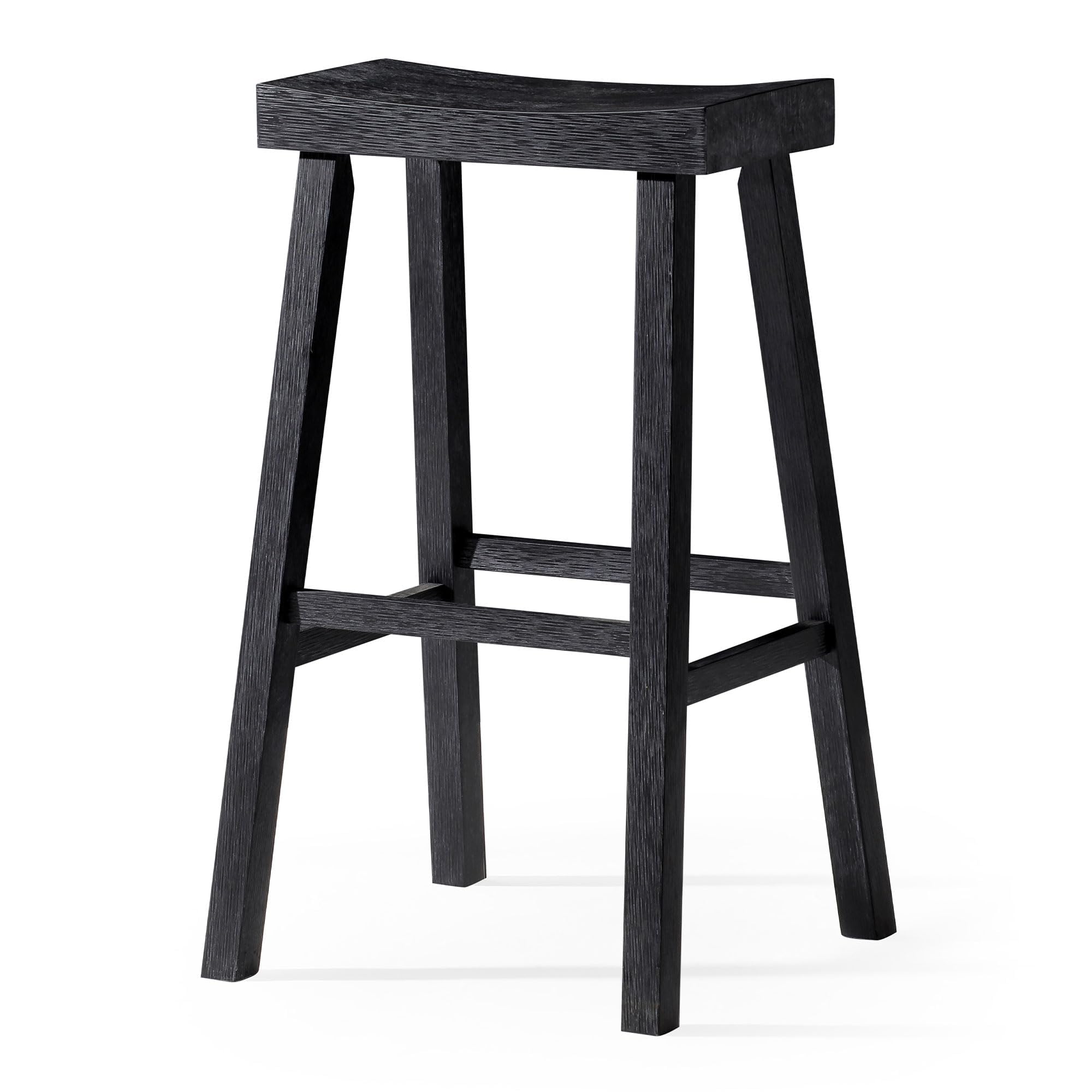 Maven Lane Vincent Bar Stool – 31 Inches – Rectangular Stool with Footrest – Black Solid Wood – Space-Saving Design for Breakfast Bars & Tall Counters